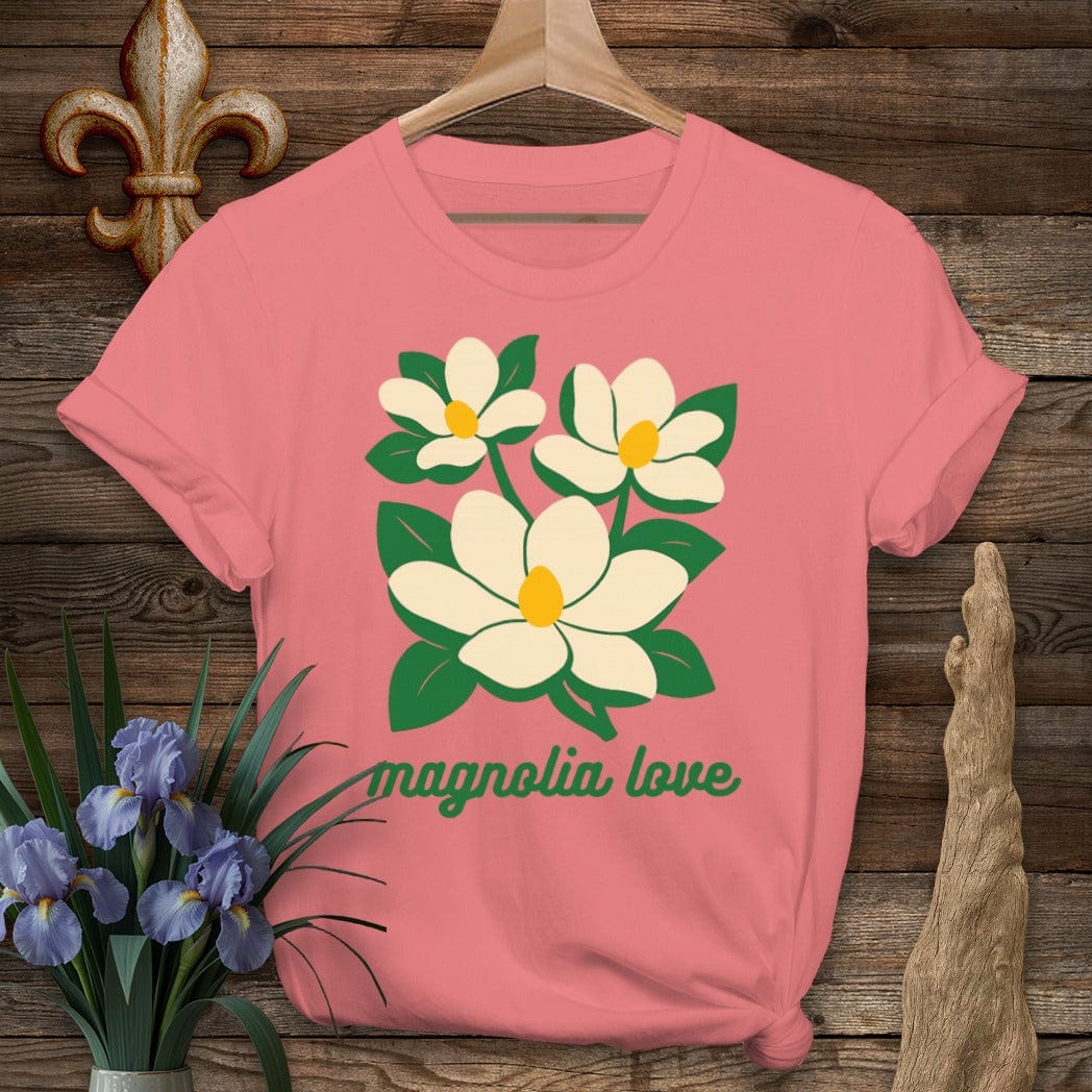 S / Coral Silk Louisiana Magnolia Love T-Shirt by Laissez Faire Wear