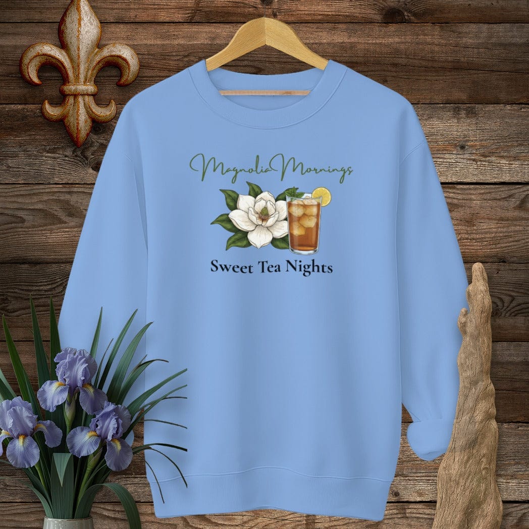 S / Carolina Blue Louisiana Magnolia Mornings Sweatshirt by Laissez Faire Wear