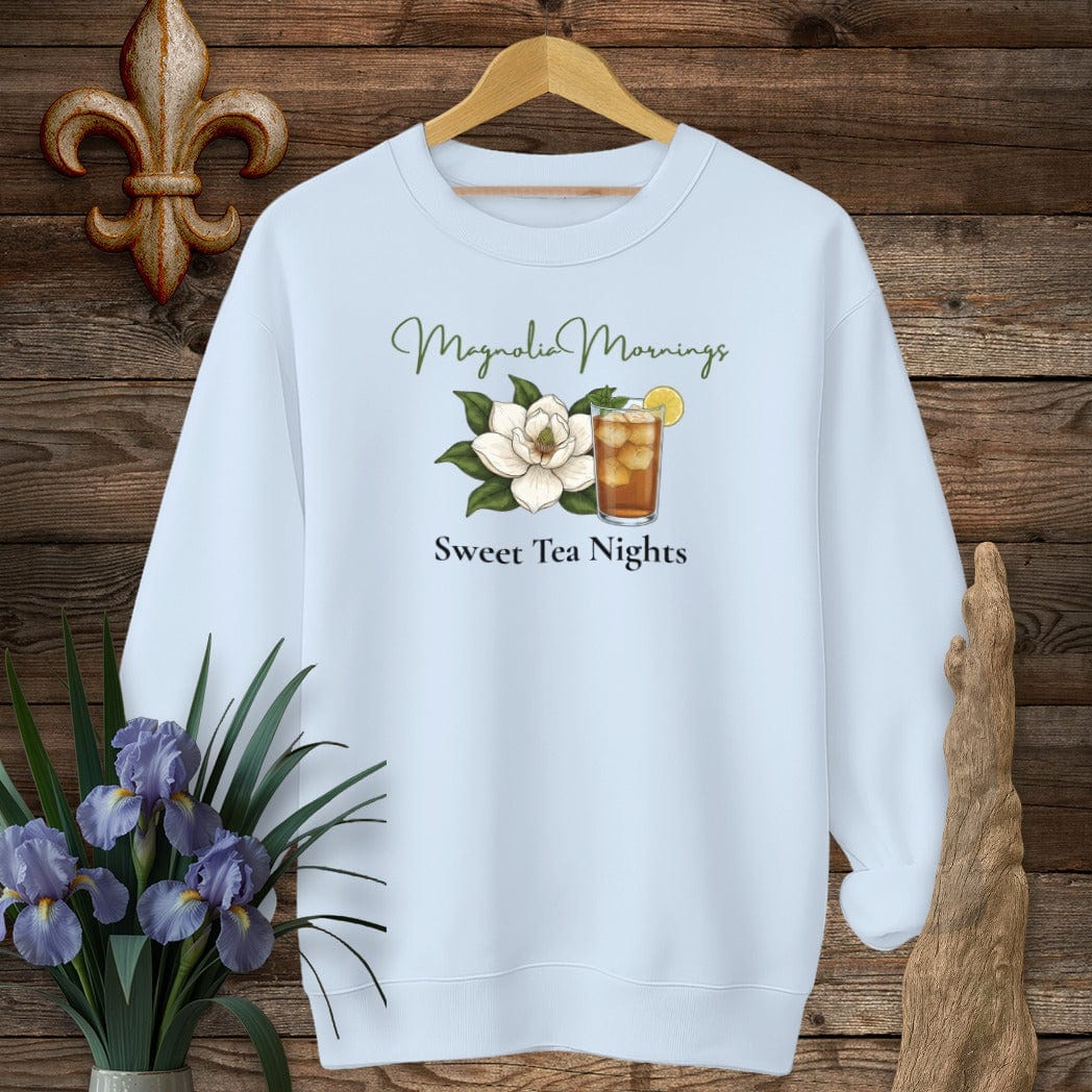 S / Light Blue Louisiana Magnolia Mornings Sweatshirt by Laissez Faire Wear