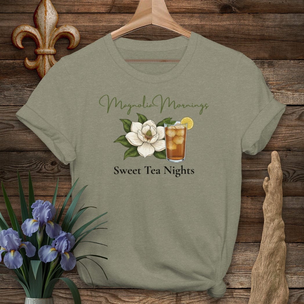 S / Heather Military Green Louisiana Magnolia Mornings T-Shirt by Laissez Faire Wear