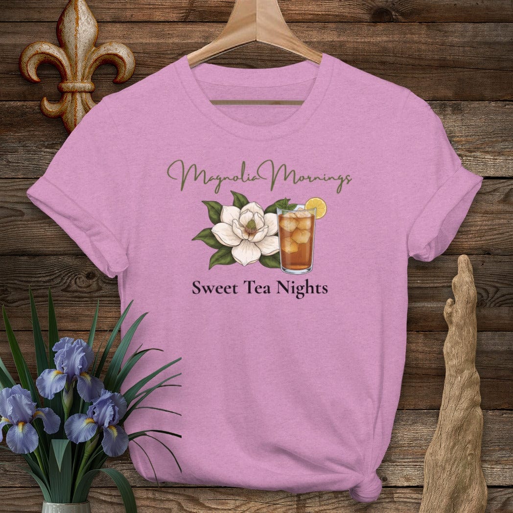 S / Heather Radiant Orchid Louisiana Magnolia Mornings T-Shirt by Laissez Faire Wear