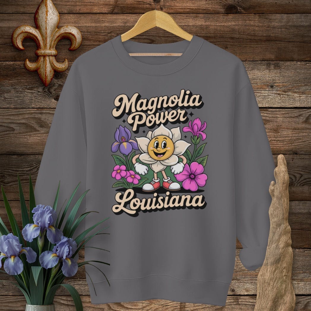 S / Charcoal Louisiana Magnolia Power Sweatshirt by Laissez Faire Wear