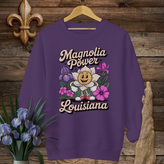 S / Purple Louisiana Magnolia Power Sweatshirt by Laissez Faire Wear