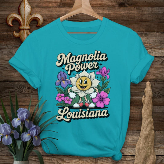 S / Tropical Blue Louisiana Magnolia Power T-Shirt by Laissez Faire Wear