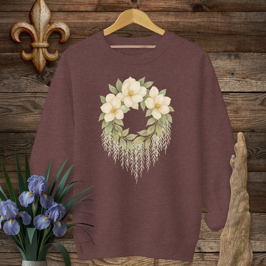 S / Heather Sport Dark Maroon Louisiana Magnolias & Moss Sweatshirt by Laissez Faire Wear