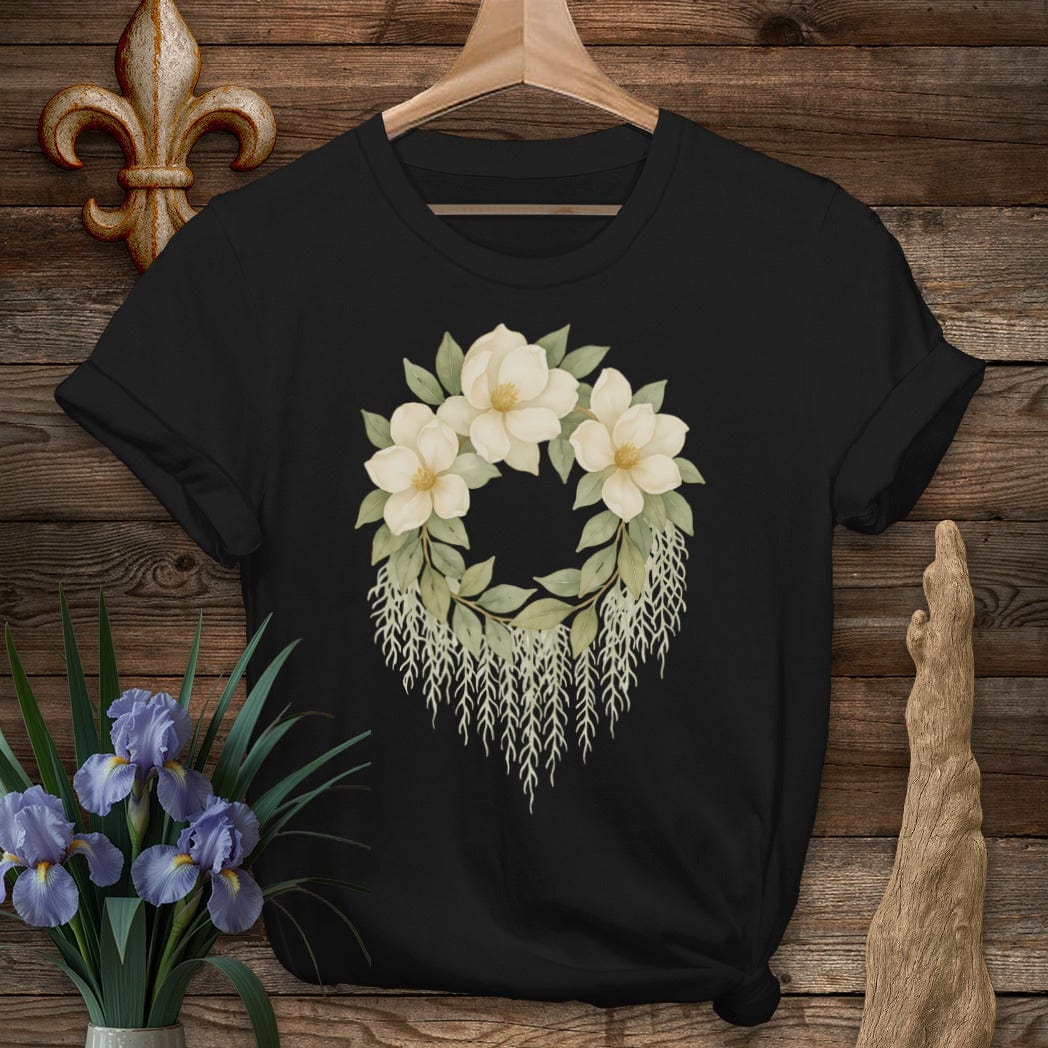S / Black Louisiana Magnolias & Moss T-Shirt by Laissez Faire Wear