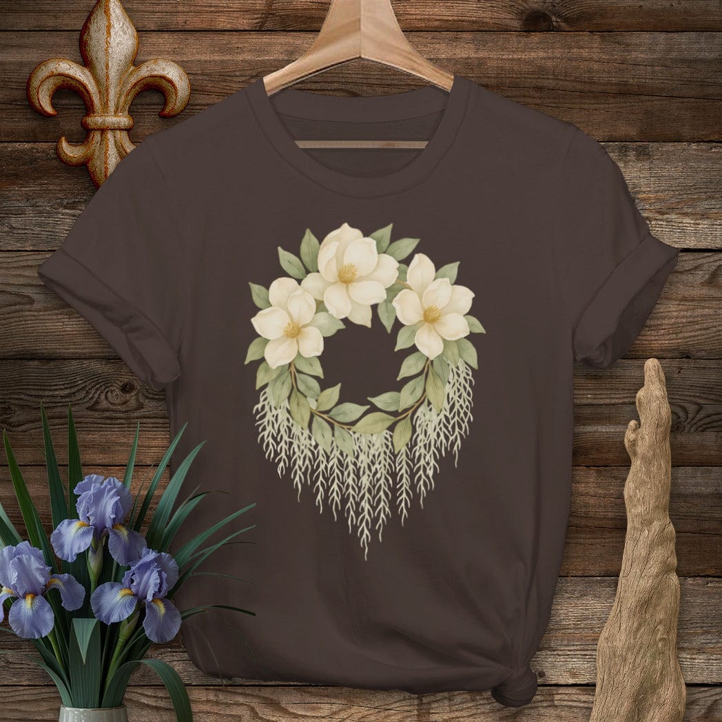 S / Dark Chocolate Louisiana Magnolias & Moss T-Shirt by Laissez Faire Wear