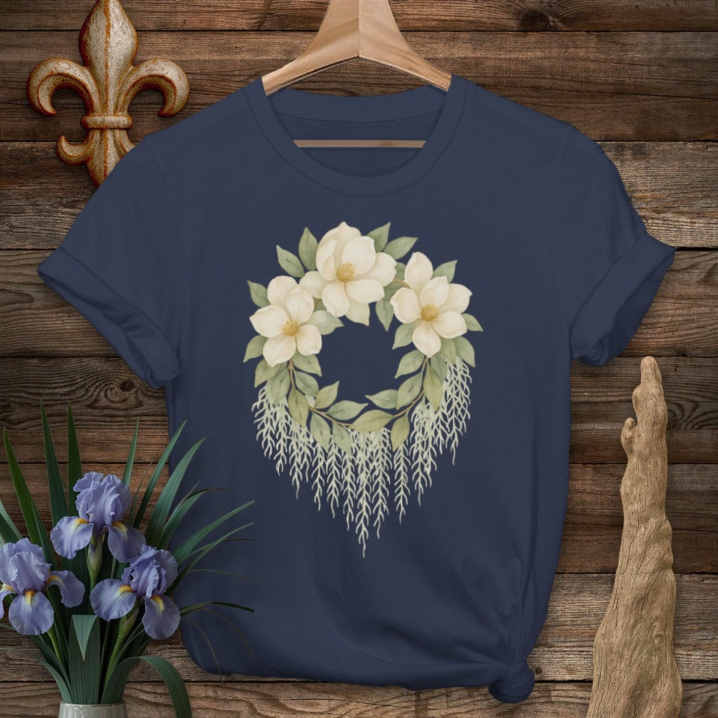 S / Navy Louisiana Magnolias & Moss T-Shirt by Laissez Faire Wear