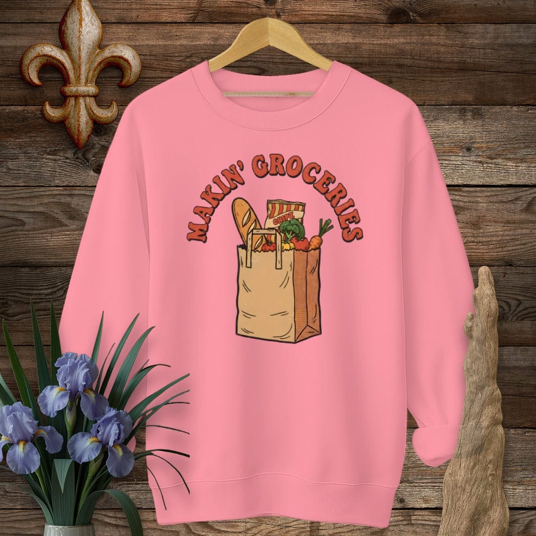 S / Safety Pink Louisiana Makin' Groceries Sweatshirt by Laissez Faire Wear