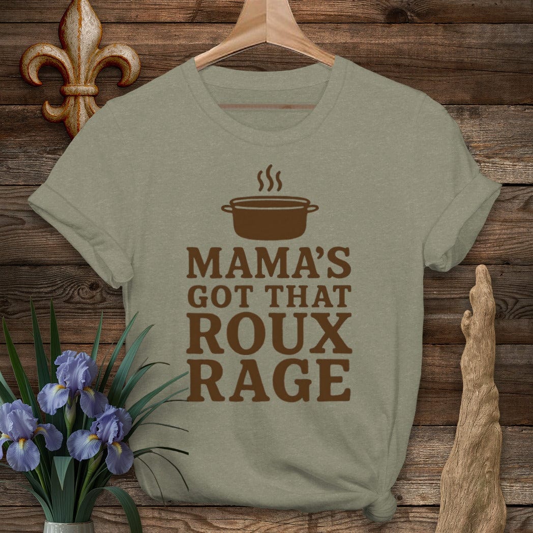 S / Heather Military Green Louisiana Mama's Got That Roux Rage T-Shirt by Laissez Faire Wear