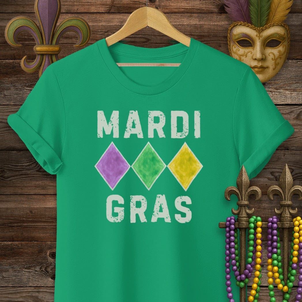 S / Kelly Green Louisiana Mardi Gras Diamonds T-Shirt by Laissez Faire Wear