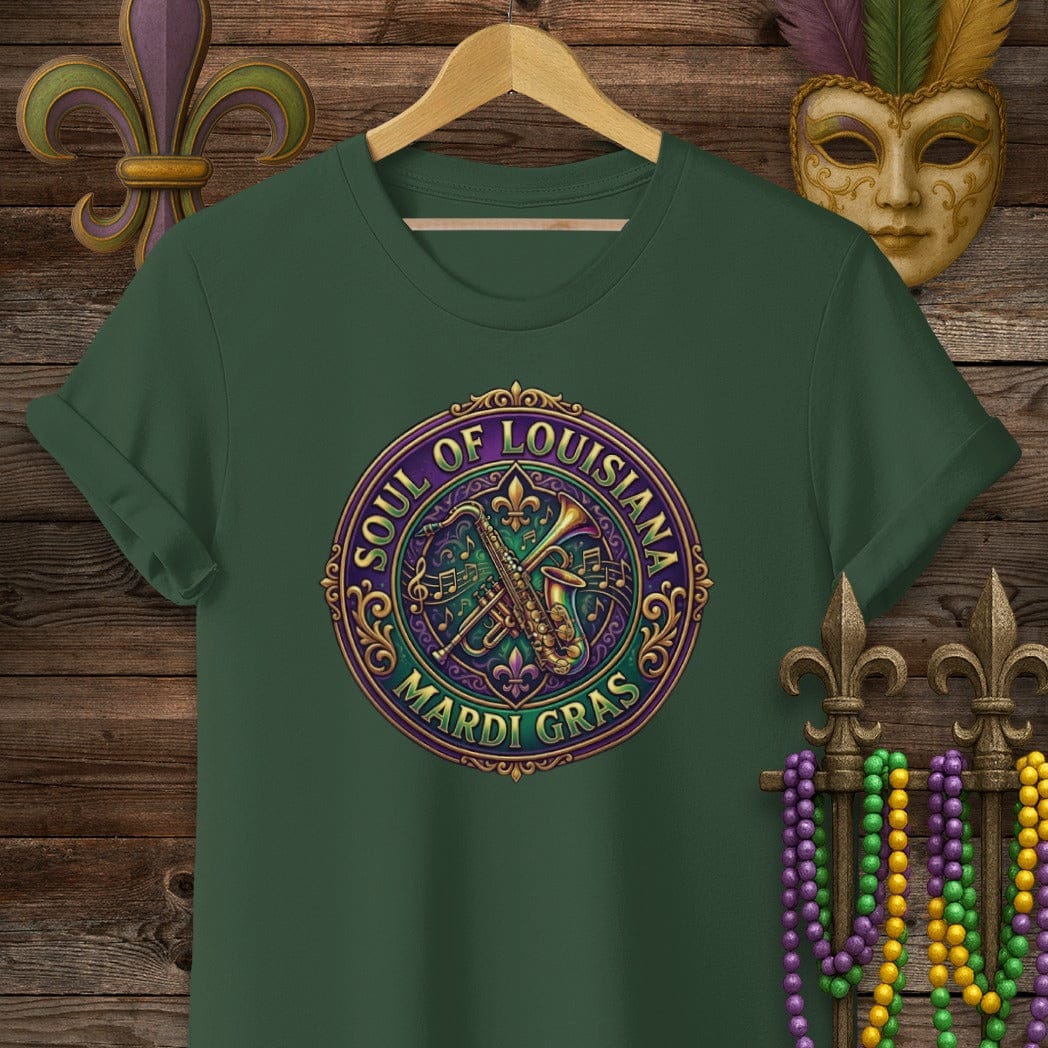 S / Forest Green Louisiana Mardi Gras Soul T-Shirt by Laissez Faire Wear