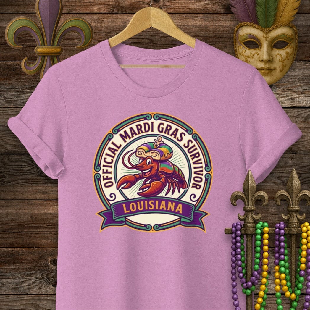 S / Heather Radiant Orchid Louisiana Mardi Gras Survivor T-Shirt by Laissez Faire Wear
