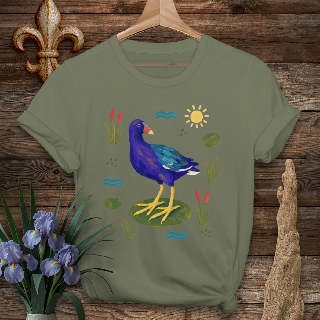 S / Military Green Louisiana Marsh Gallinule T-Shirt by Laissez Faire Wear