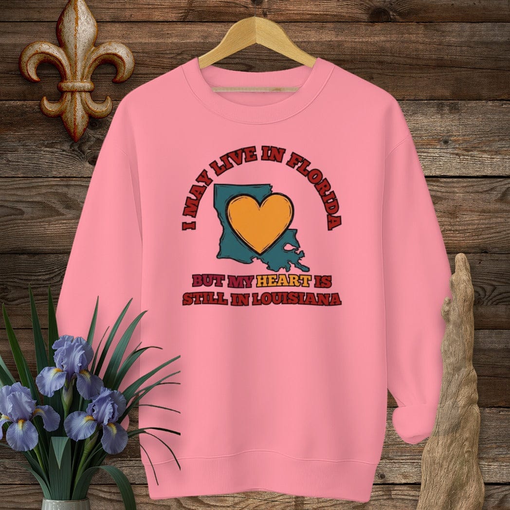 S / Safety Pink Louisiana May Live in Florida Sweatshirt by Laissez Faire Wear