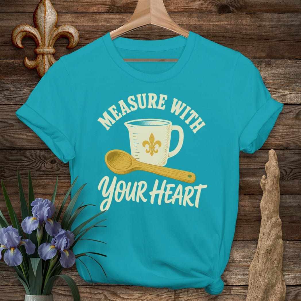 S / Tropical Blue Louisiana Measure with Heart T-Shirt by Laissez Faire Wear