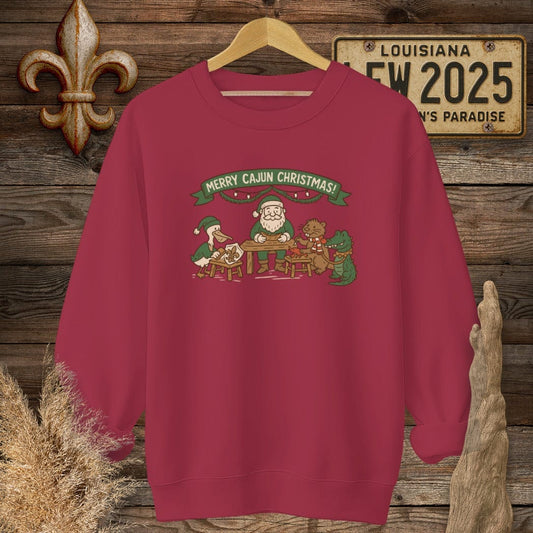 S / Cardinal Red Louisiana Merry Cajun Christmas Sweatshirt by Laissez Faire Wear