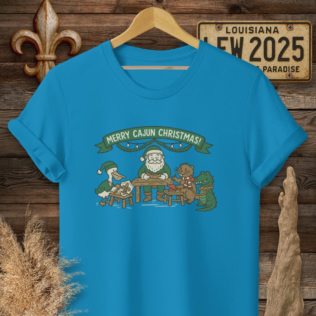 S / Sapphire Louisiana Merry Cajun Christmas T-Shirt by Laissez Faire Wear