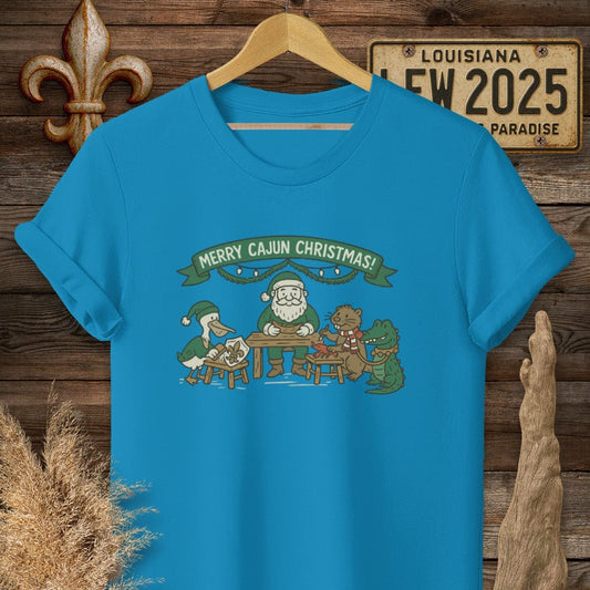 S / Sapphire Louisiana Merry Cajun Christmas T-Shirt by Laissez Faire Wear