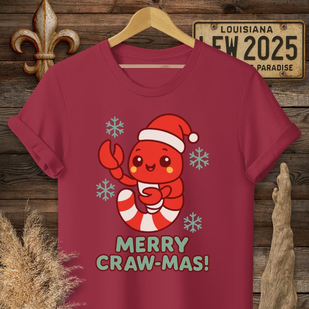 S / Cardinal Red Louisiana Merry Craw-mas T-Shirt by Laissez Faire Wear