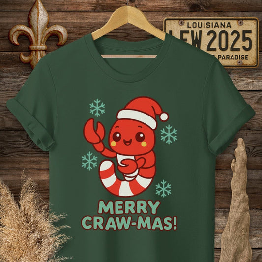 S / Forest Green Louisiana Merry Craw-mas T-Shirt by Laissez Faire Wear