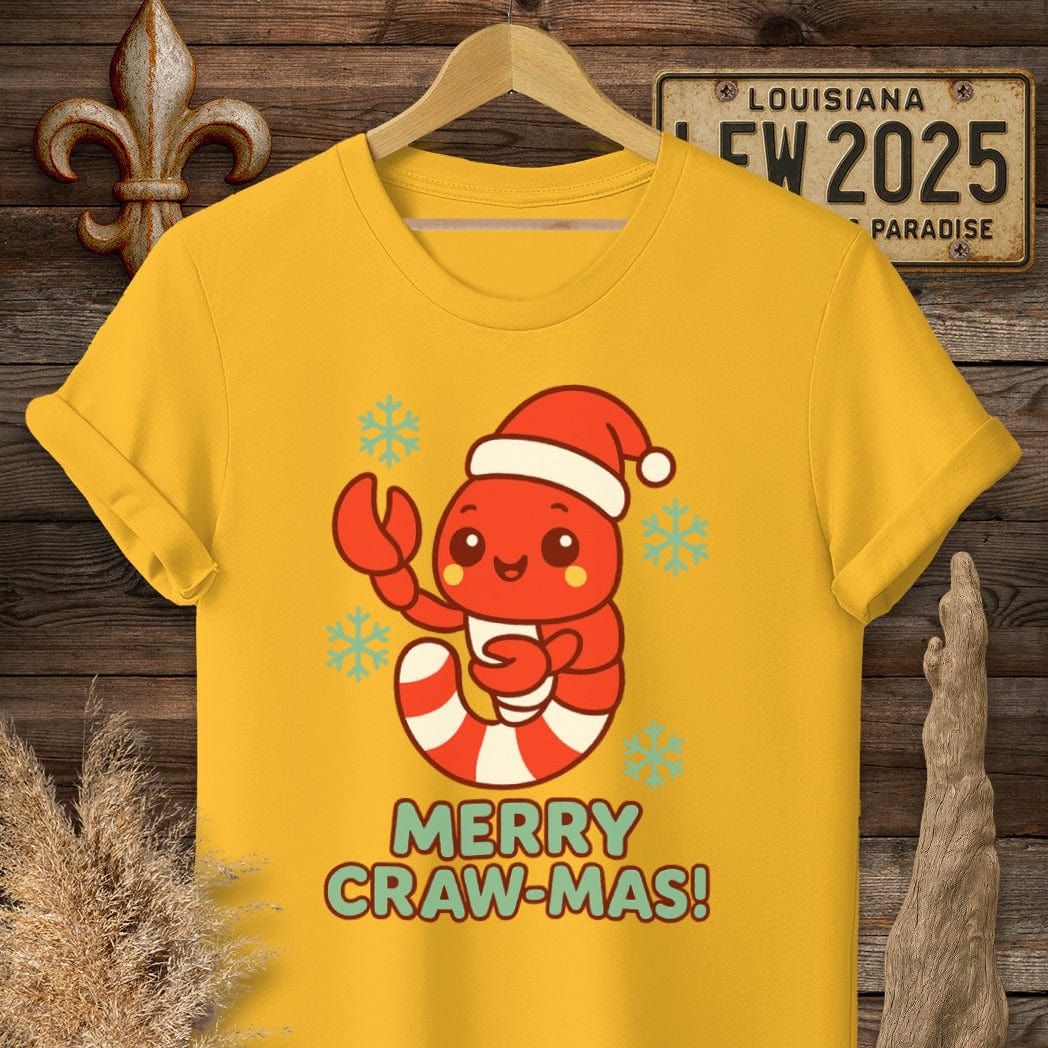 S / Gold Louisiana Merry Craw-mas T-Shirt by Laissez Faire Wear