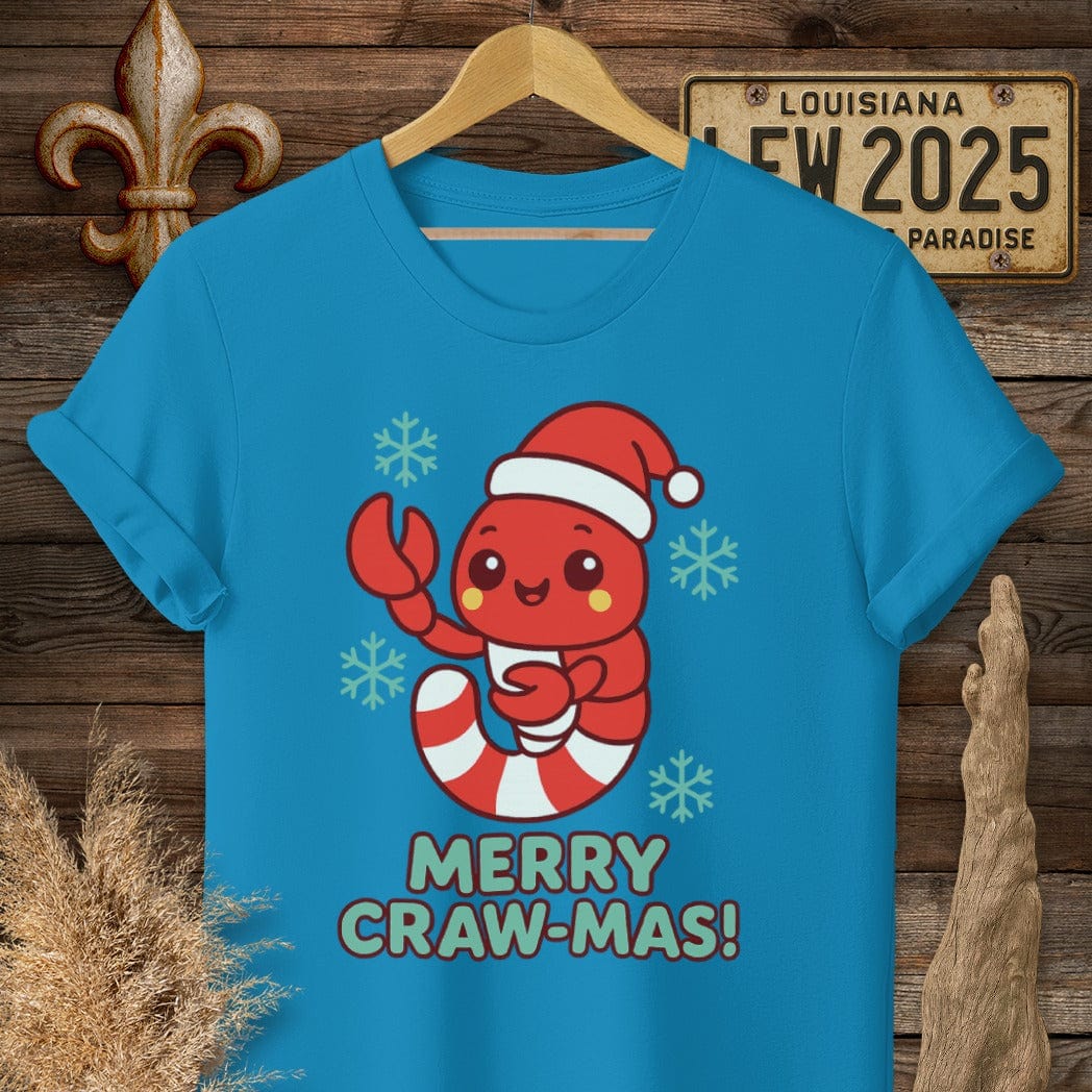 S / Sapphire Louisiana Merry Craw-mas T-Shirt by Laissez Faire Wear