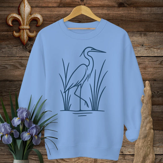 S / Carolina Blue Louisiana Minimalist Heron Sweatshirt by Laissez Faire Wear