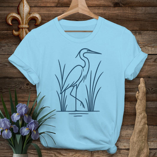 S / Sky Louisiana Minimalist Heron T-Shirt by Laissez Faire Wear