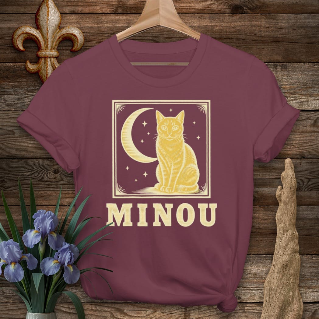 S / Maroon Louisiana Minou at Night T-Shirt by Laissez Faire Wear