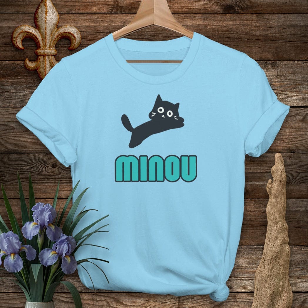 S / Sky Louisiana Minou (Cat) Cajun French T-Shirt by Laissez Faire Wear