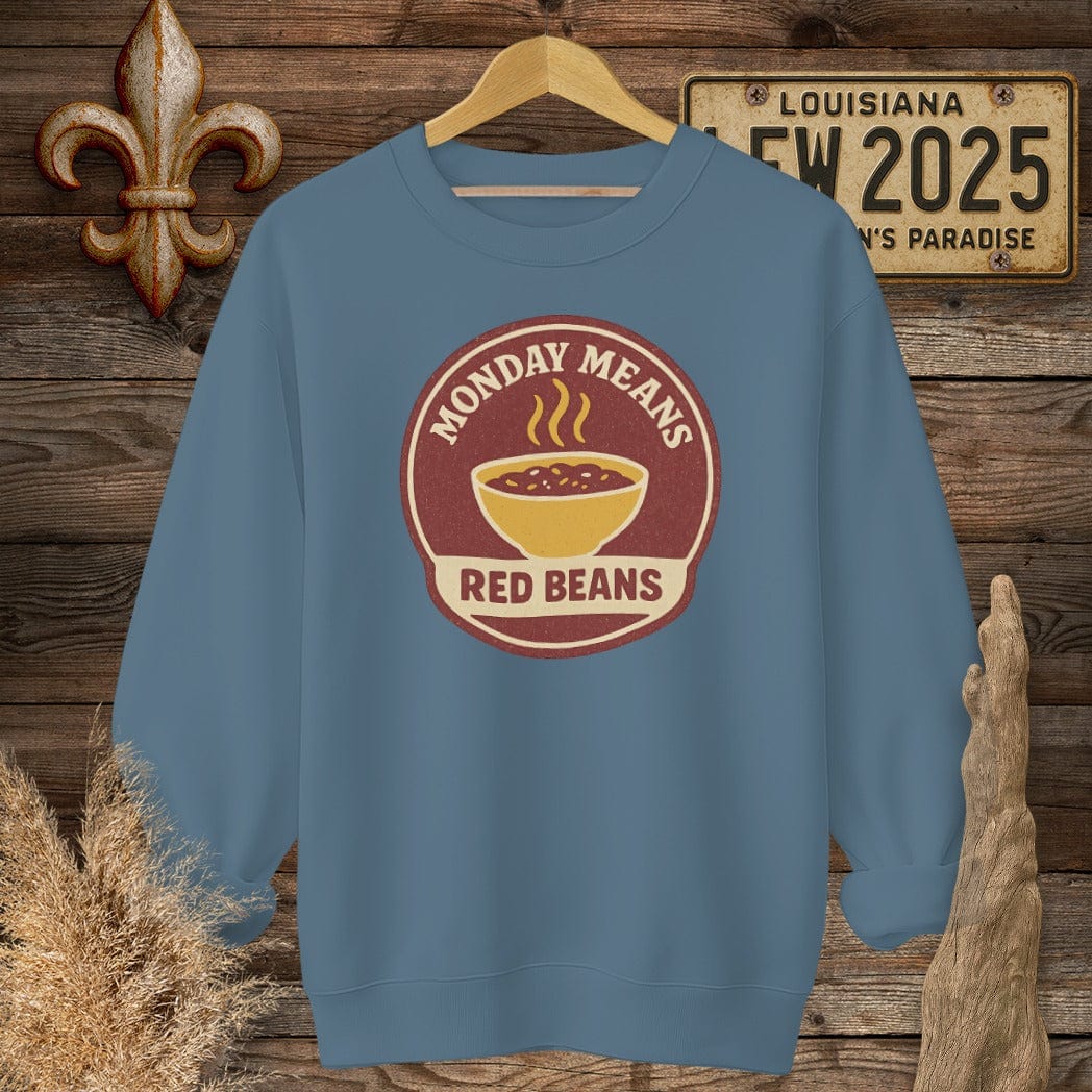 S / Indigo Blue Louisiana Monday Means Red Beans Sweatshirt by Laissez Faire Wear