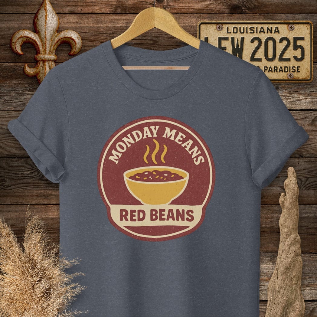 S / Heather Navy Louisiana Monday Means Red Beans T-Shirt by Laissez Faire Wear