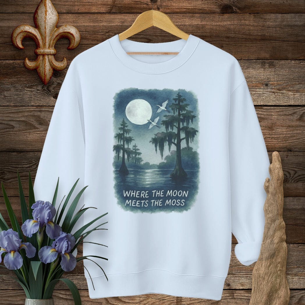 S / Light Blue Louisiana Moon Meets Moss Sweatshirt by Laissez Faire Wear
