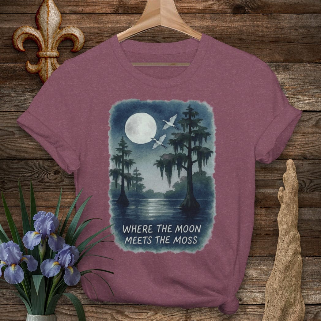 S / Heather Maroon Louisiana Moon Meets Moss T-Shirt by Laissez Faire Wear