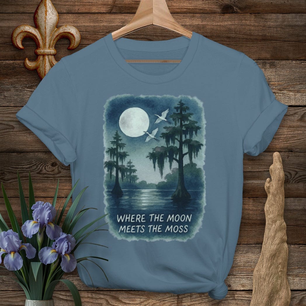 S / Indigo Blue Louisiana Moon Meets Moss T-Shirt by Laissez Faire Wear