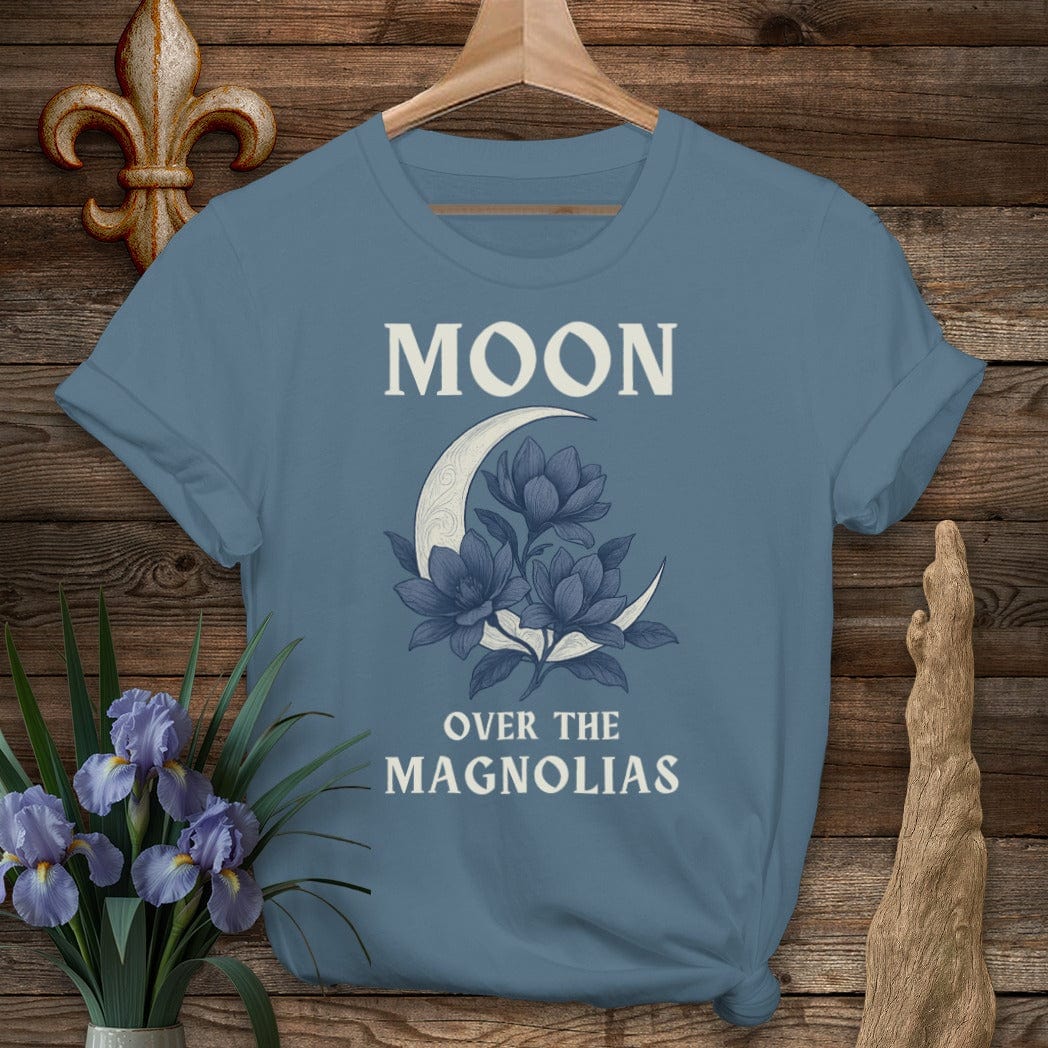 S / Indigo Blue Louisiana Moon Over the Magnolias T-Shirt by Laissez Faire Wear