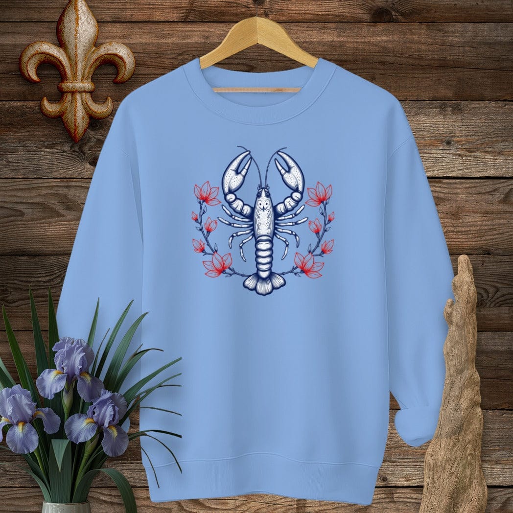 S / Carolina Blue Louisiana Mudbug & Blooms Sweatshirt by Laissez Faire Wear