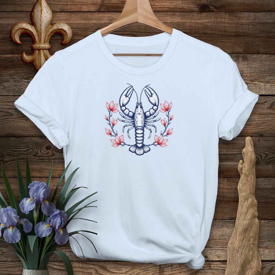 S / Light Blue Louisiana Mudbug & Blooms T-Shirt by Laissez Faire Wear