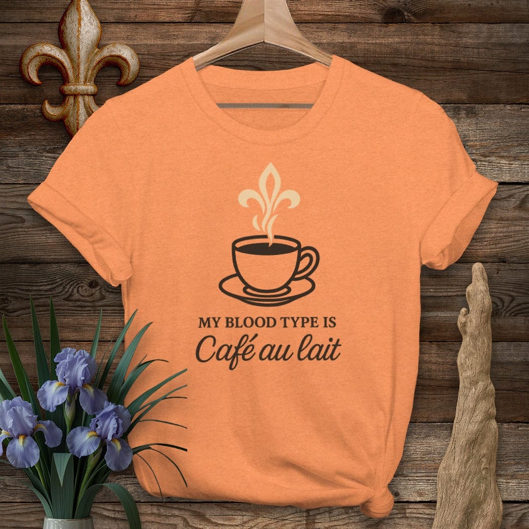 S / Heather Orange Louisiana My Blood Type Is Cafe Au Lait T-Shirt by Laissez Faire Wear