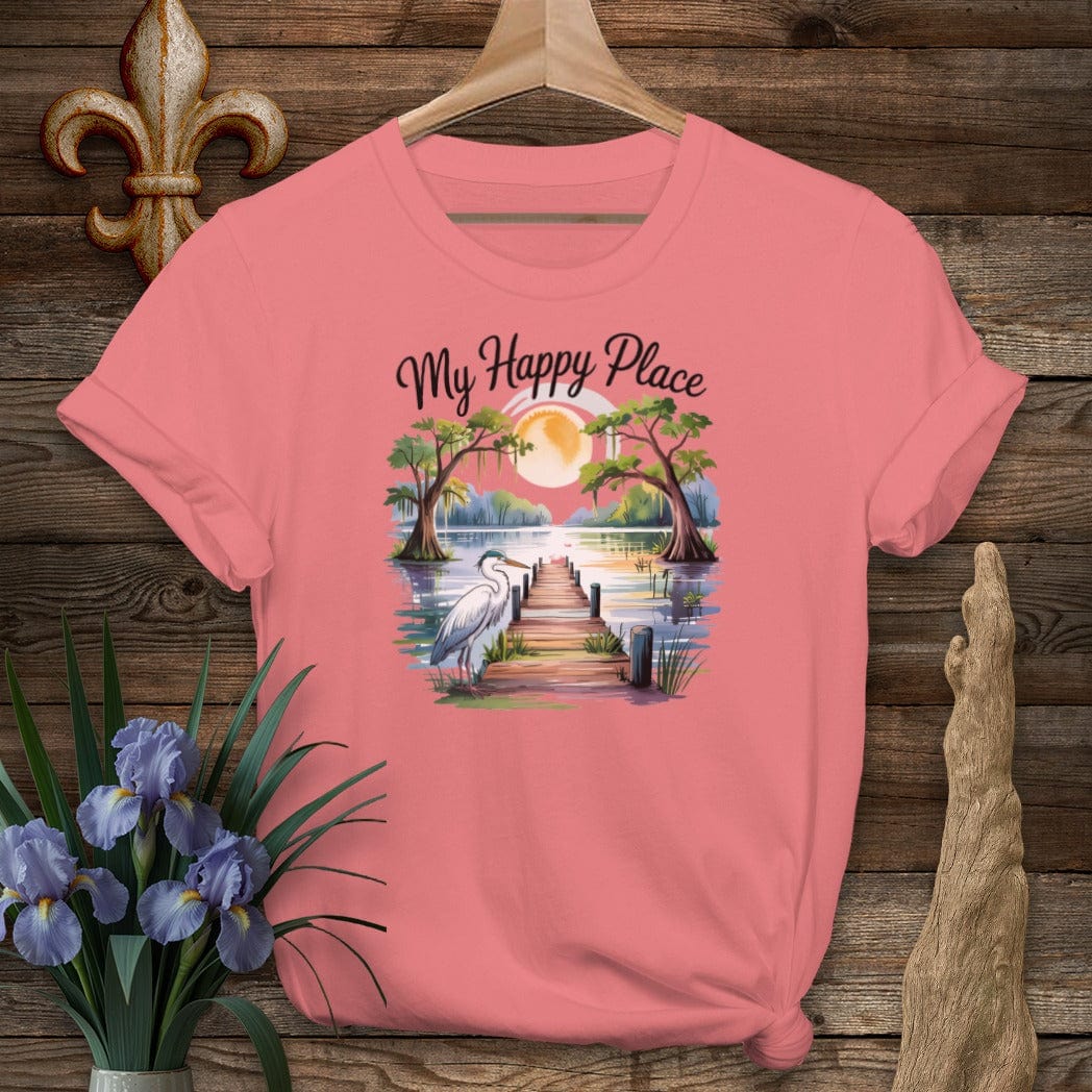 S / Coral Silk Louisiana My Happy Place T-Shirt by Laissez Faire Wear