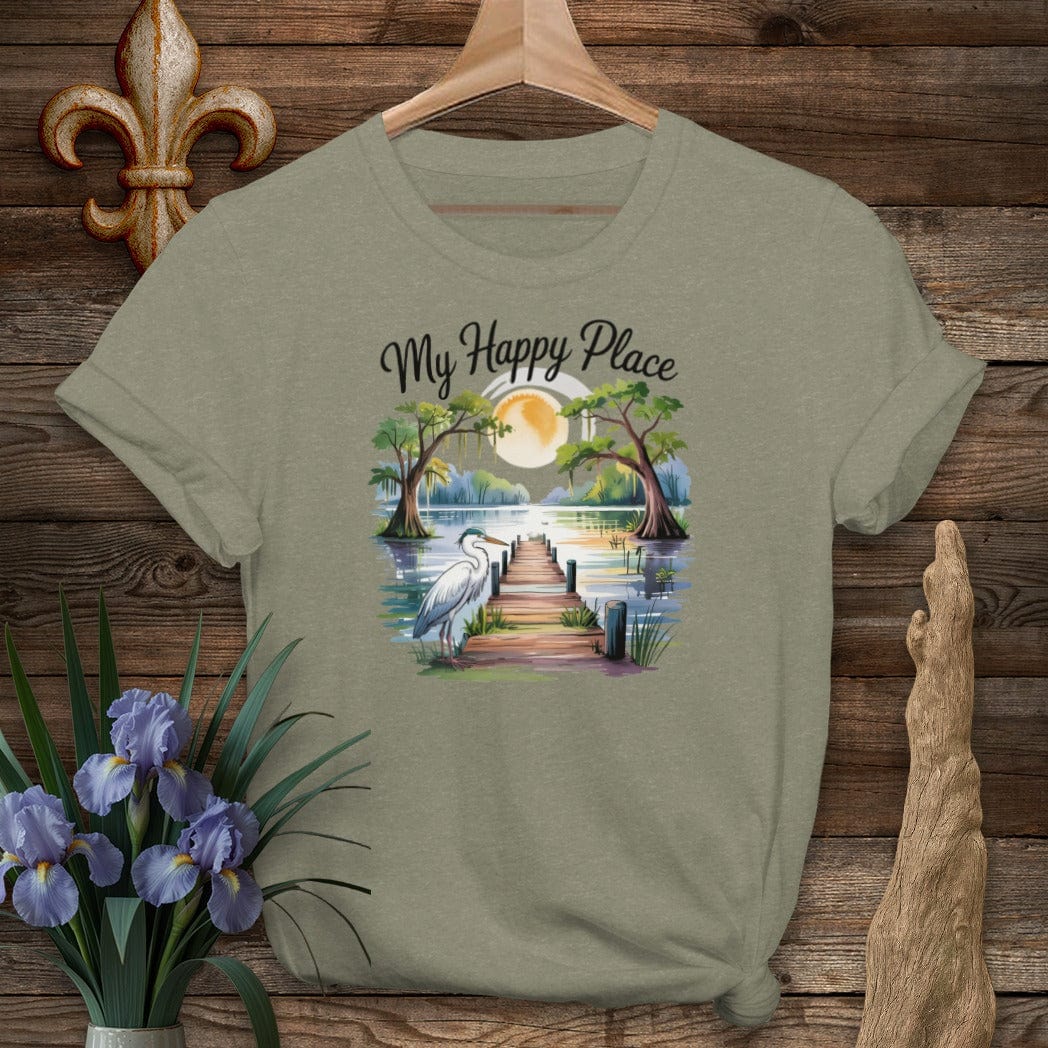 S / Heather Military Green Louisiana My Happy Place T-Shirt by Laissez Faire Wear