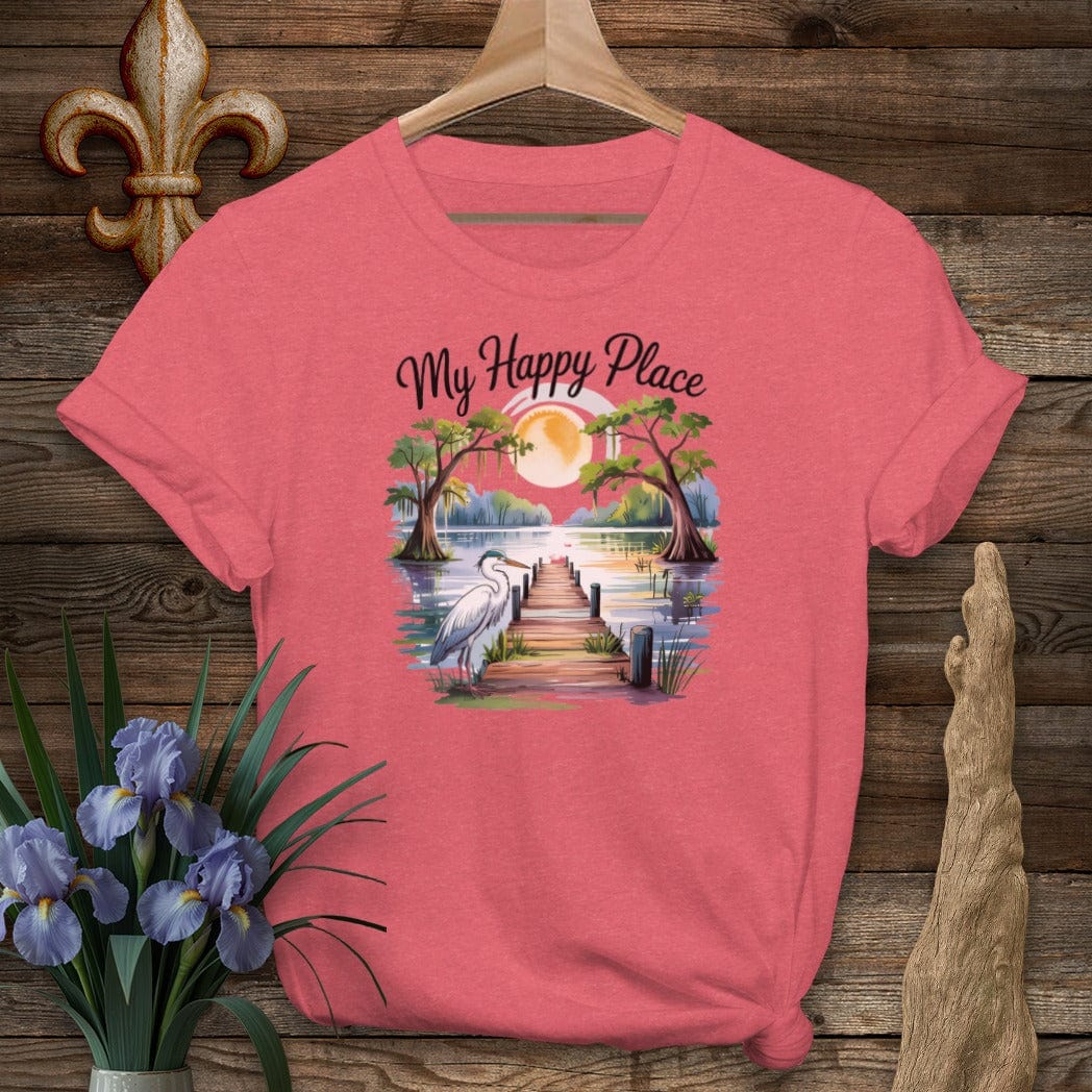 S / Heather Red Louisiana My Happy Place T-Shirt by Laissez Faire Wear