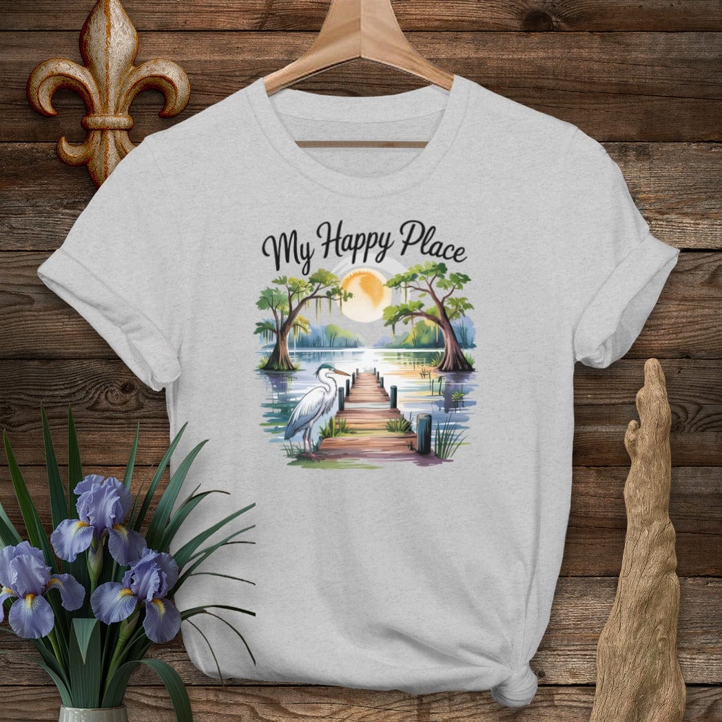 S / Sport Grey Louisiana My Happy Place T-Shirt by Laissez Faire Wear