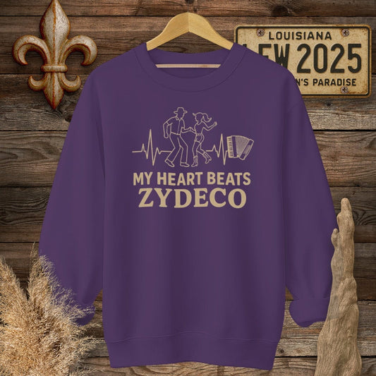S / Purple Louisiana My Heart Beats Zydeco Sweatshirt by Laissez Faire Wear
