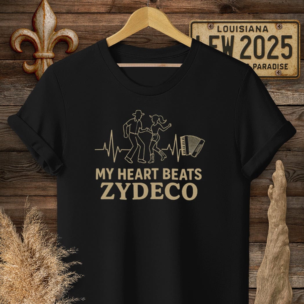 S / Black Louisiana My Heart Beats Zydeco T-Shirt by Laissez Faire Wear