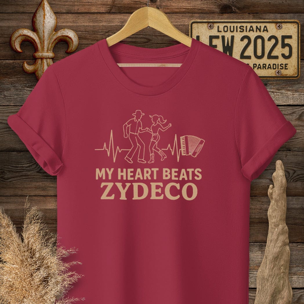 S / Cardinal Red Louisiana My Heart Beats Zydeco T-Shirt by Laissez Faire Wear