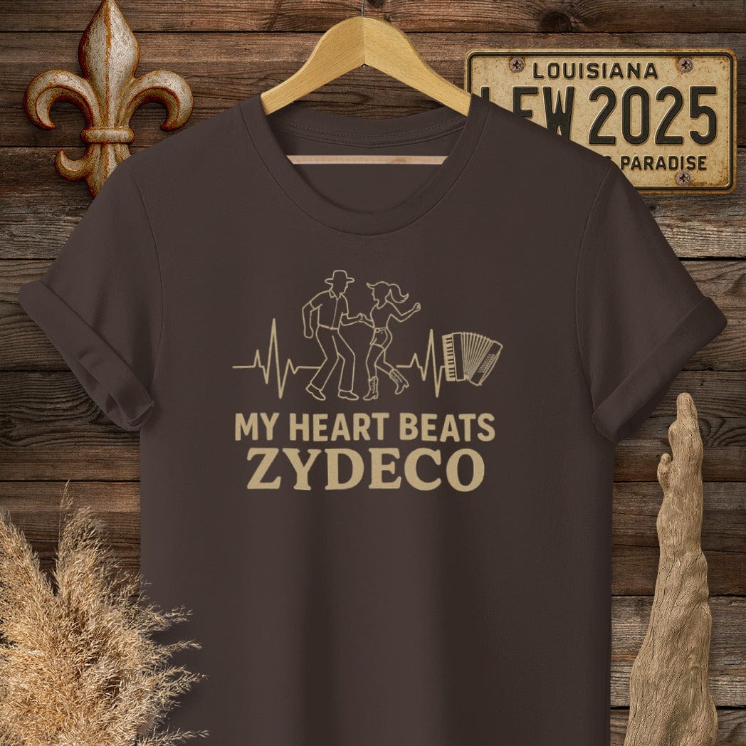 S / Dark Chocolate Louisiana My Heart Beats Zydeco T-Shirt by Laissez Faire Wear