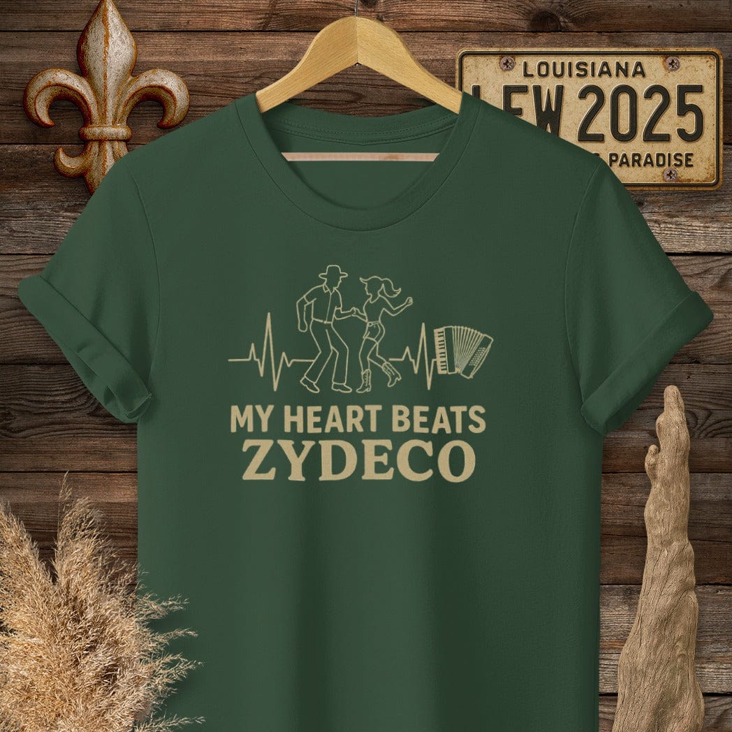 S / Forest Green Louisiana My Heart Beats Zydeco T-Shirt by Laissez Faire Wear