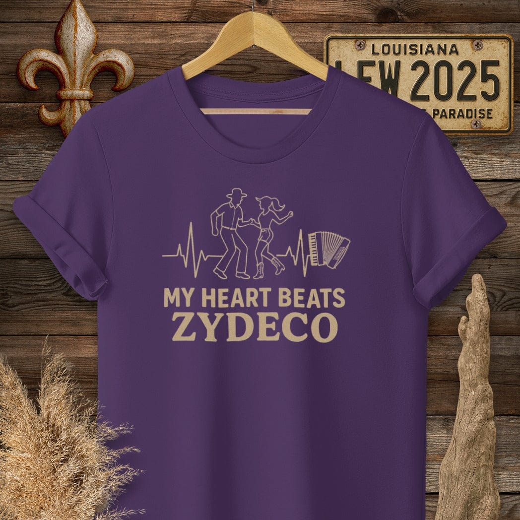 S / Purple Louisiana My Heart Beats Zydeco T-Shirt by Laissez Faire Wear